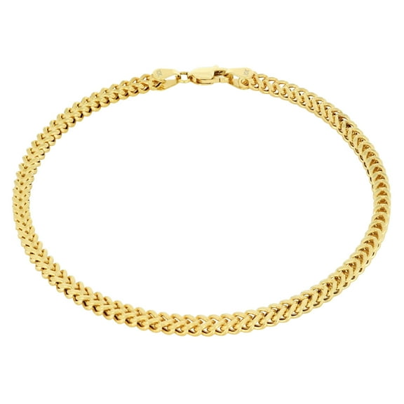 Nuragold 10k Real Yellow Gold Franco Square 3mm Box Chain Wheat Chain Bracelet (7"-9") Italian Jewelry for Men & Women