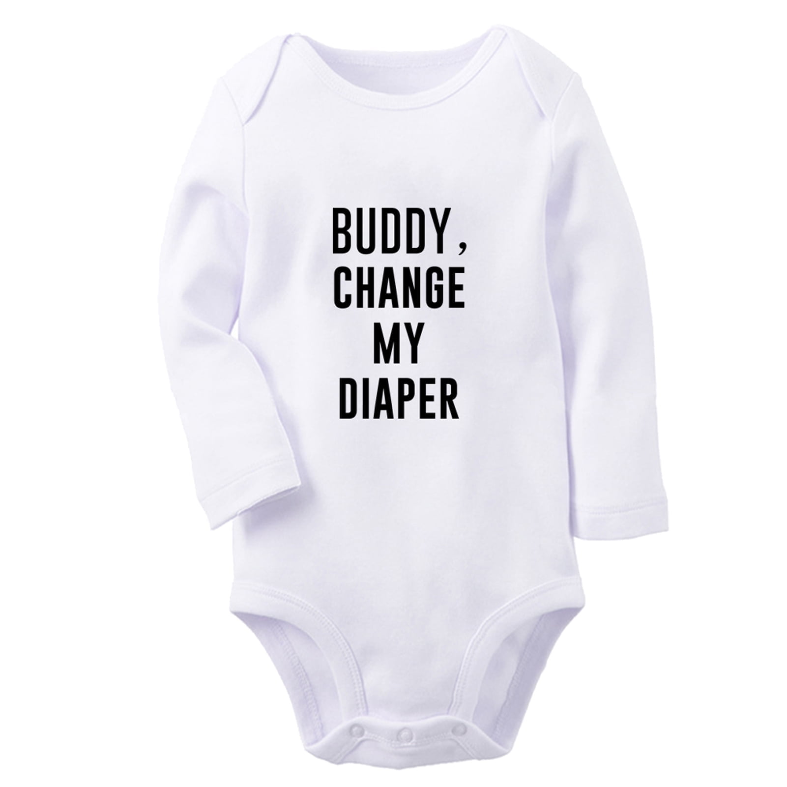 iDzn Buddy Change My Diaper Funny Rompers, Newborn Baby Unisex Bodysuits, Infant Jumpsuits, Toddler Kids Long Sleeve Oufits (White, 0-6 Months)