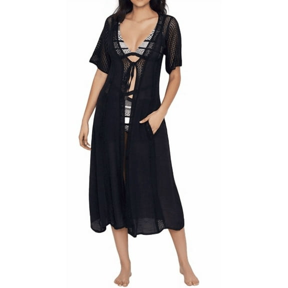 ELAN Black Crochet Self-tie Maxi Swim Cover-Up, US Small, NWOT