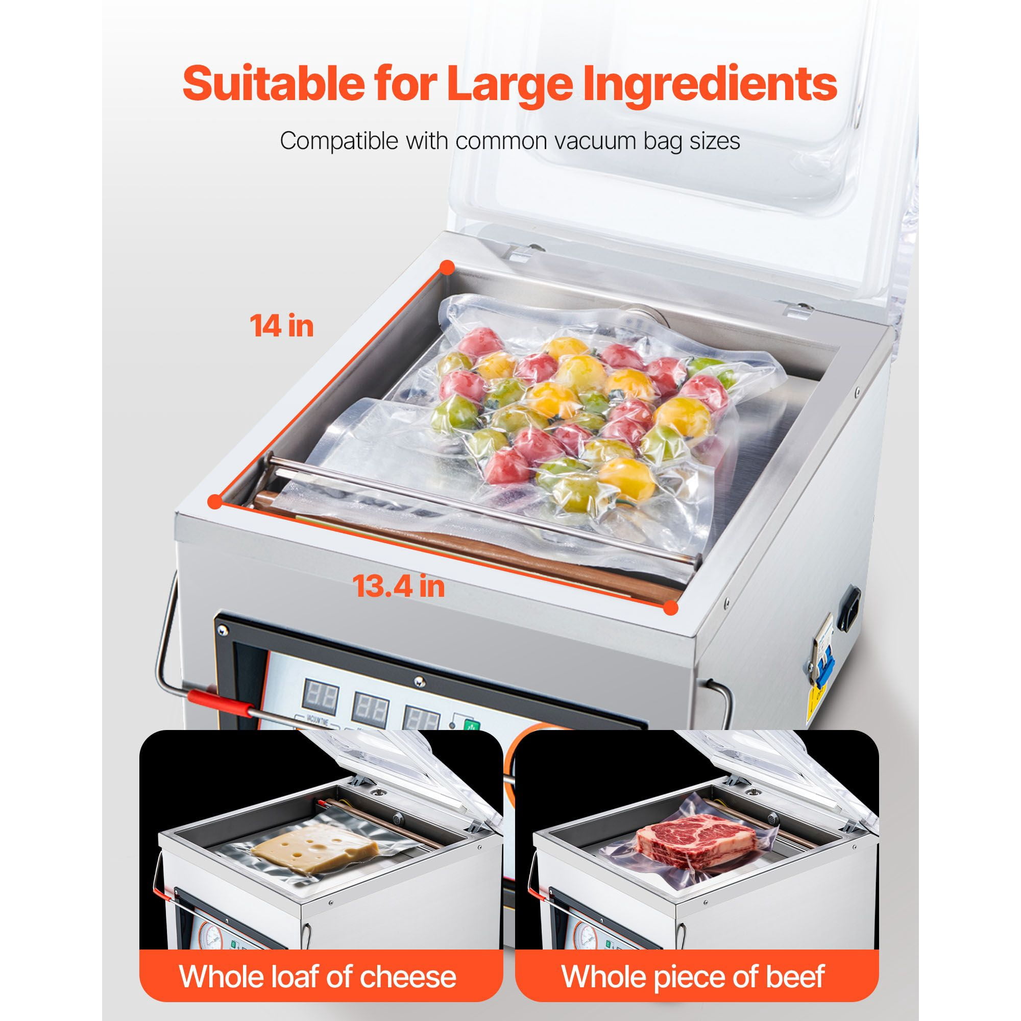 Chamber Vacuum Sealer, 320W Sealing Power, Vacuum Packing Machine for Wet Foods, Meats, Marinades and More, Compact Size with 12.6 in Sealing Length, Applied in Home Kitchen and Commercial Use