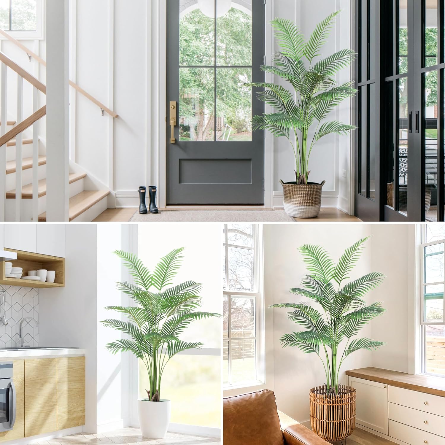 6 Ft Large Artificial Plants, 2PCS Fake Palm Tree, Fake Faux Tropical Palm Silk Plant with 15 Trunks Paradise Palm Floor House Plant in Pot Indoor Home Office Garden Decoration
