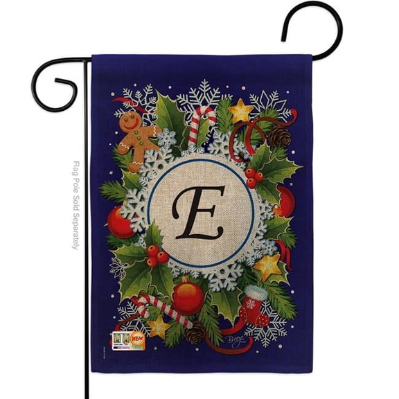 Breeze Decor BD-WT-G-130083-IP-DB-D-US12-BD 13 x 18.5 in. Winter E Initial Burlap Wonderland Impressions Decorative Vertical Double Sided Garden Flag