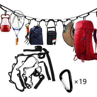 Campsite Storage Strap Camping Accessories, Travel Clothesline with 2  Camping Lights & 12 Buckles & 6 Clothes Pins Tent Lanyard for Hanging  Camping