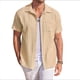 thumbnail image 1 of Camisas Casuales de Corta con Botones para Hombre, con Textura, para Playa y Verano, con Bolsillo Caqui XL, 1 of 7