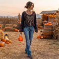 thumbnail image 2 of Womens Halloween Shirt, Floral Skeleton Ribcage Print Bell Sleeve Gothic Blouse, Spooky Season Halloween Costume Top for Women, 2 of 6