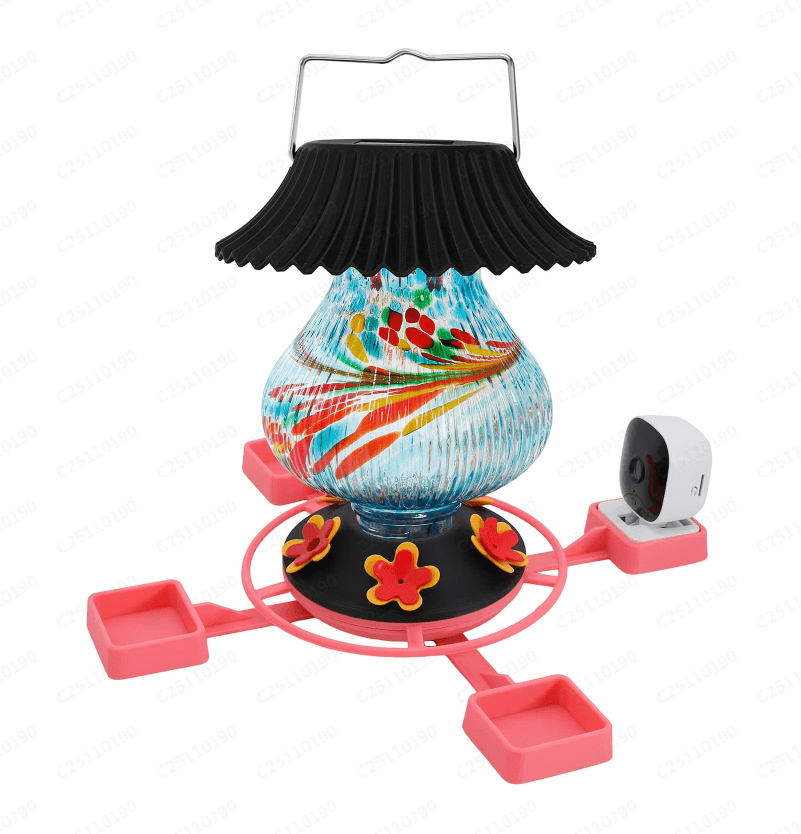 Hummingbird Feeder with Camera Solar Powered 1080P-, Automatically Identifies Species of Bird, Auto Recording, Leak-Proof Ant & Bee Proof Outdoor Hanging Feeder, for Bird Lovers