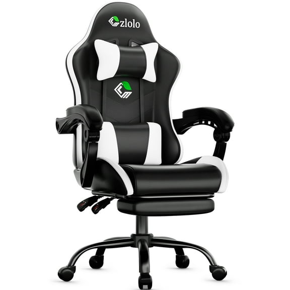 Czlolo Gaming Chair, Ergonomic Office Desk Chair, with Footrest and Lumbar Support Massager, High Backrest Reclining Adjustable Game Chair.(White)