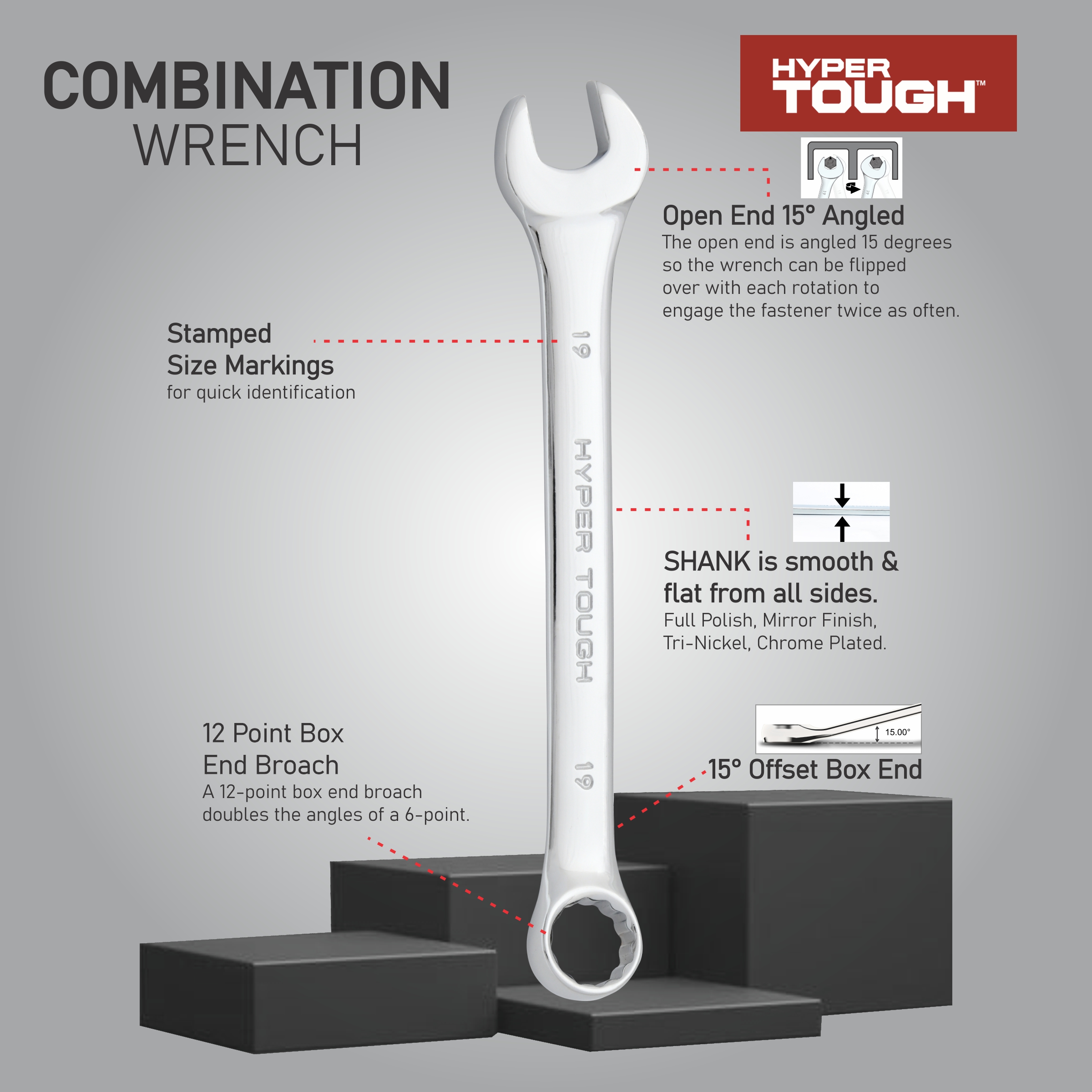 Juego de 22 llaves de combinación Hyper Tough, herramientas manuales 7
