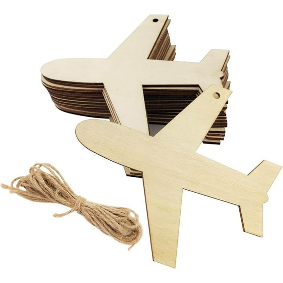 30 Pack 4 Inch Wood Airplane Crafts Unfinished Wood Plane Cutouts Wooden Airplane Hanging Ornaments DIY Airplane Craft Gift Tags for Home Party Decoration Craft Project
