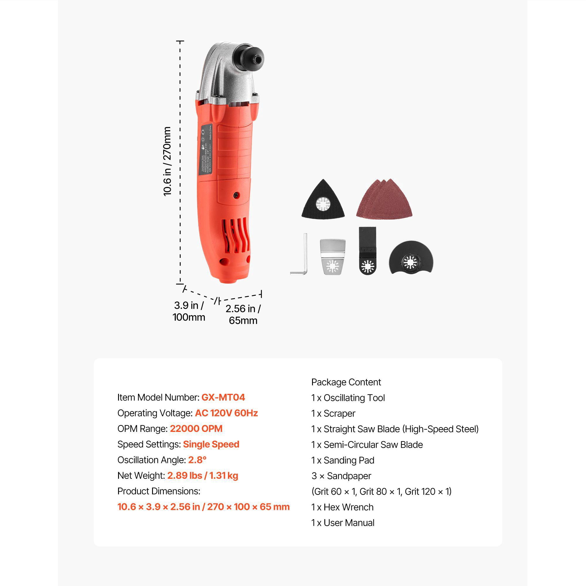 Reciprocating Multi Tool Set 2.2A 22000 OPM Corded 2.8 Degree Angle with 7 Piece Saw Blade Kit for Cutting Scraping Sanding Floor Removal