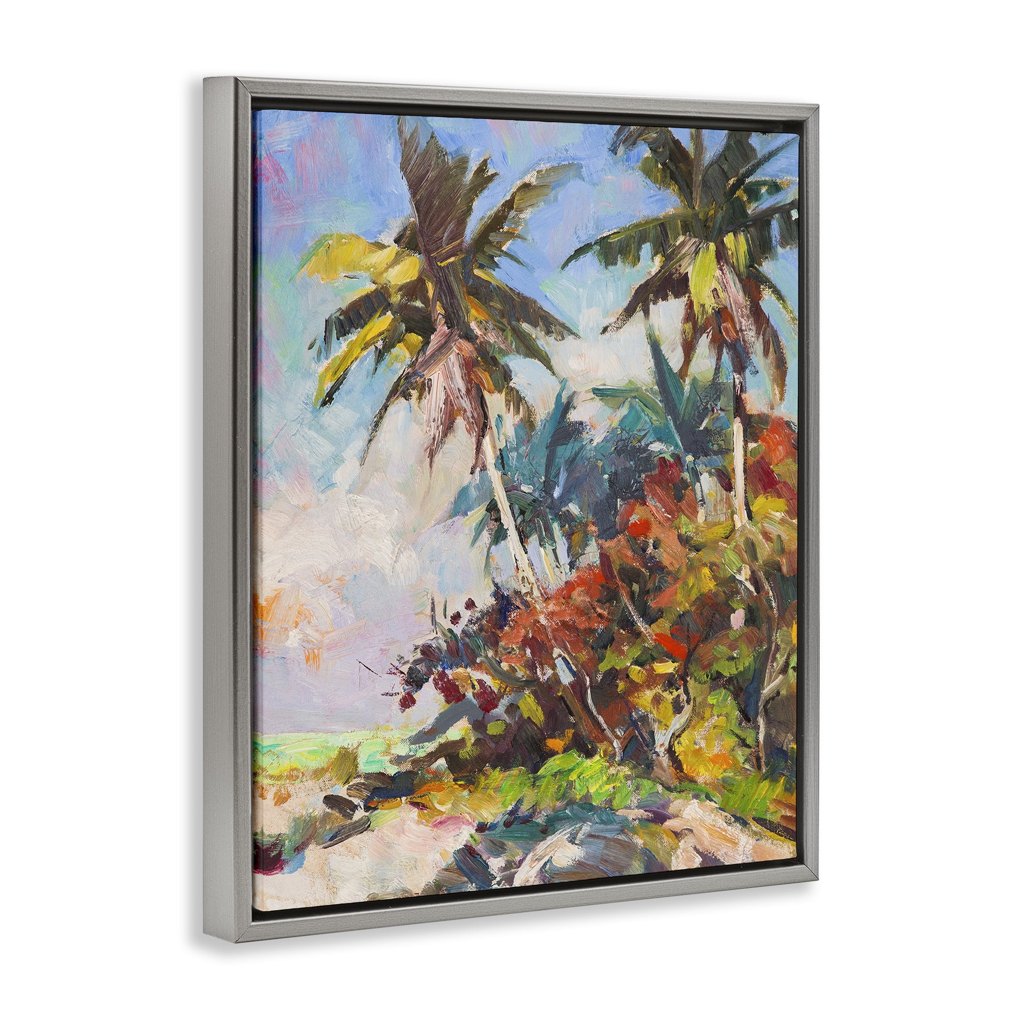 Stupell Industries Vivid Palm Nature Landscape Painting Gray Floater Framed Canvas Art Print Wall Art, 17 x 21