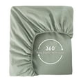 thumbnail image 4 of MooMee 100% Washed Cotton Queen Fitted Sheet Only Linen Like Textured Extra-Deep Pocket Breathable Soft 1-Piece(Sage Green, 60"x80"), 4 of 6