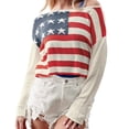 thumbnail image 3 of Fartey American Flag Graphic Crop Sweater for Women Trendy Off Shoulder Sweaters Loose Fit Long Sleeve Knitted Pullover Tops Beige M, 3 of 7