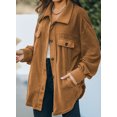 thumbnail image 4 of Asyoly Women Casual Button Down Shacket Jacket Long Sleeve Solid Color Oversized Trench Pea Coat Coat with Pockets, 4 of 6