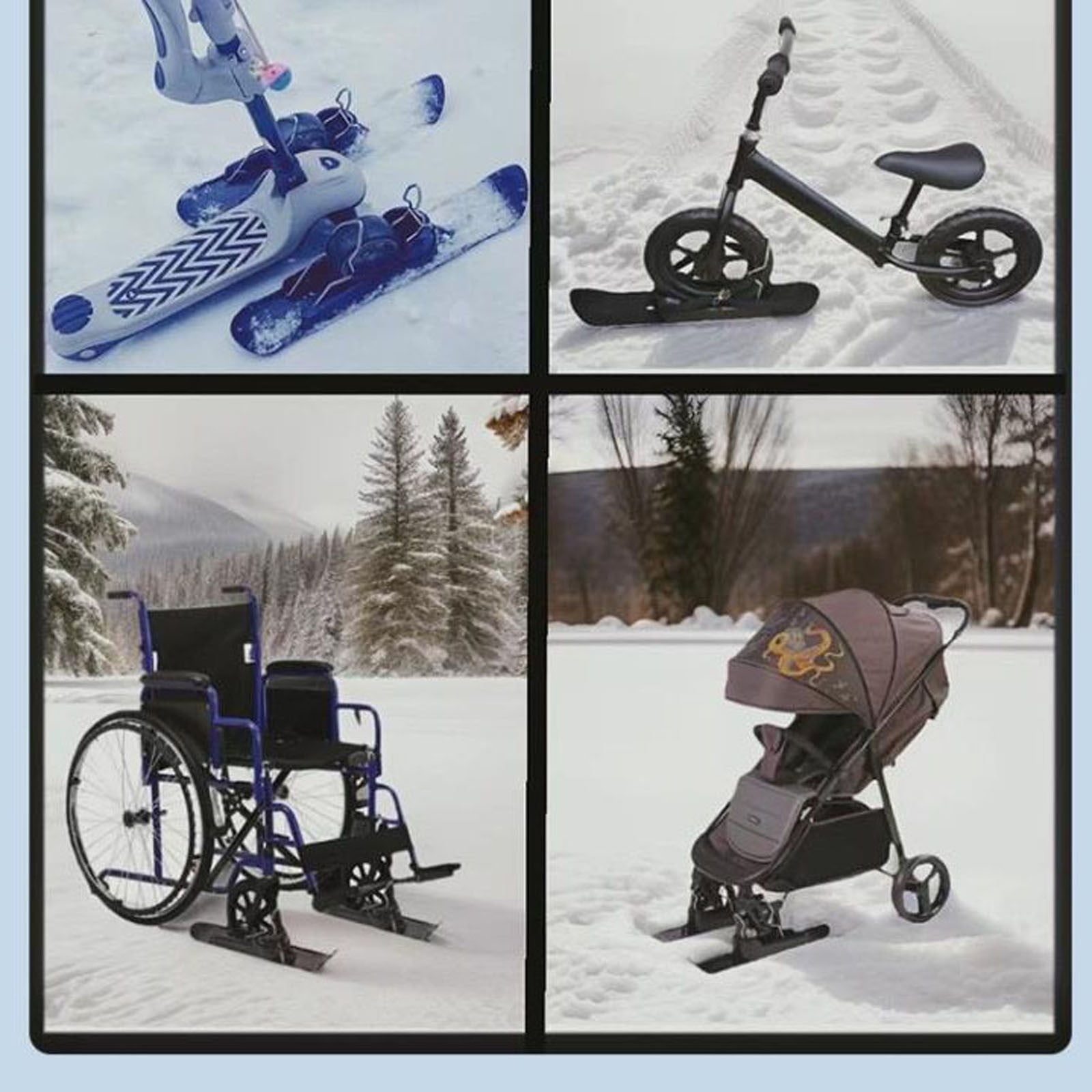 Ki*ds Wheelchair Balance Bike Snow Sled Ski Accessories, Easy Install Detachable Winter Outdoor Stroller Sleds, Sturdy Safe Multi-Purpose Snowboard Attachment for Family Winter Adventure Use