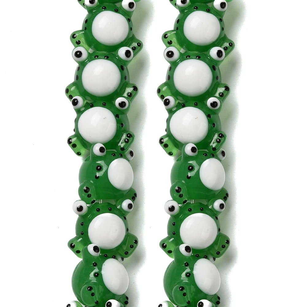 Handmade Lampwork Beads Strands Frog Green 13x15.5x12.5mm Hole: 2mm 20pcs/strand 17.87''(45.4cm) diy