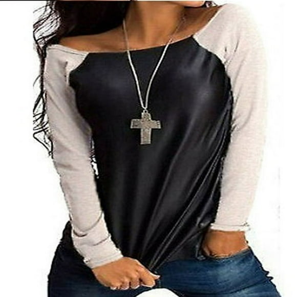 Fashion Women‘s Long Sleeve Loose Leather Blouse Casual Shirt Summer Tops T-Shirt
