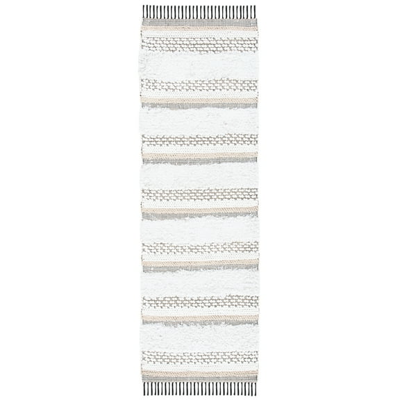 SAFAVIEH Boston Annandale Striped Cotton Runner Rug, Ivory/Beige, 2'3" x 9'