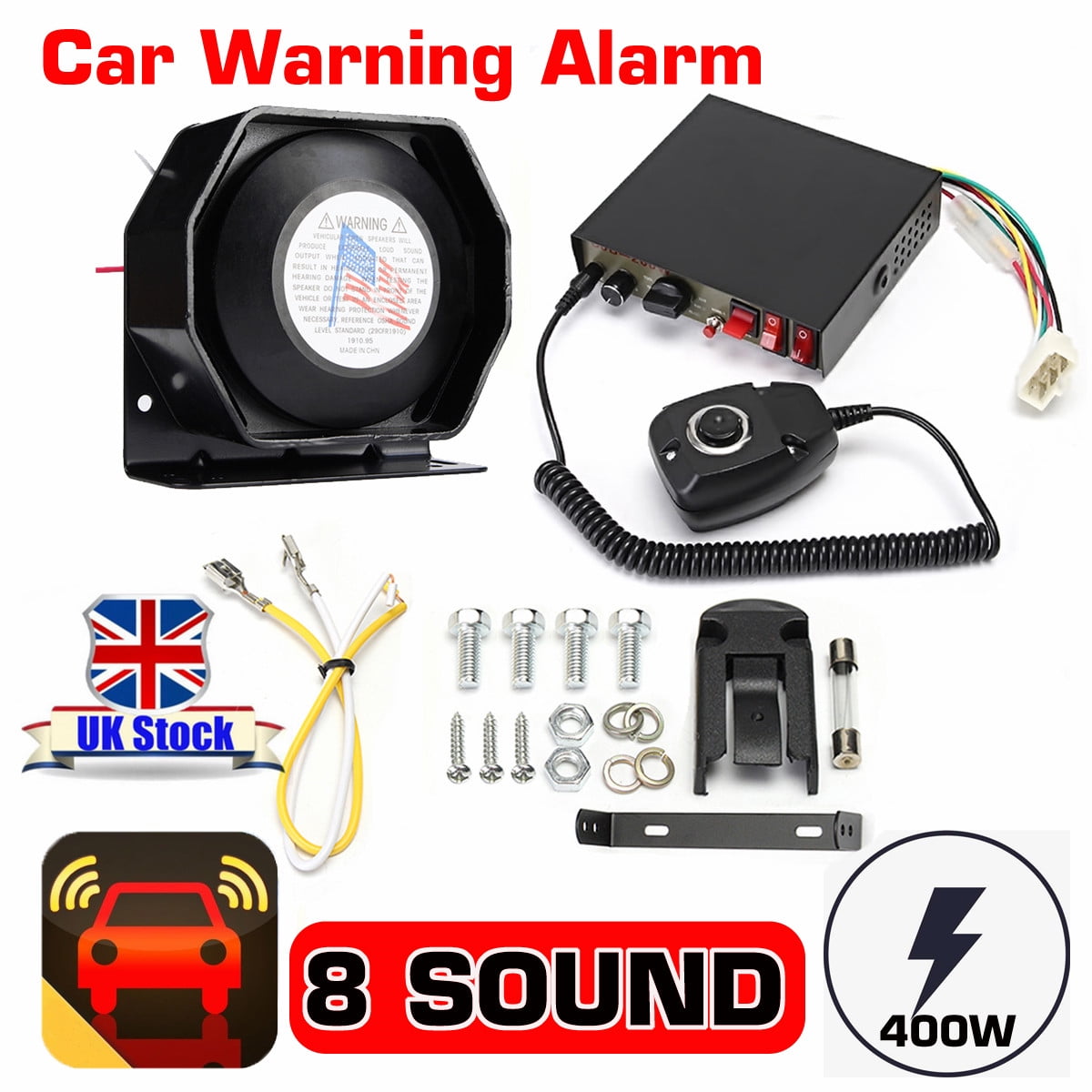 400W 8 Sound Loud Car Warning Alarm Police Fire Siren Horn PA Speaker