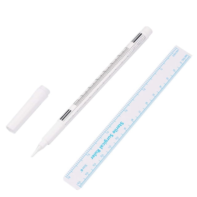 Marcador para diseño de cejas y pestañas con regla blanca