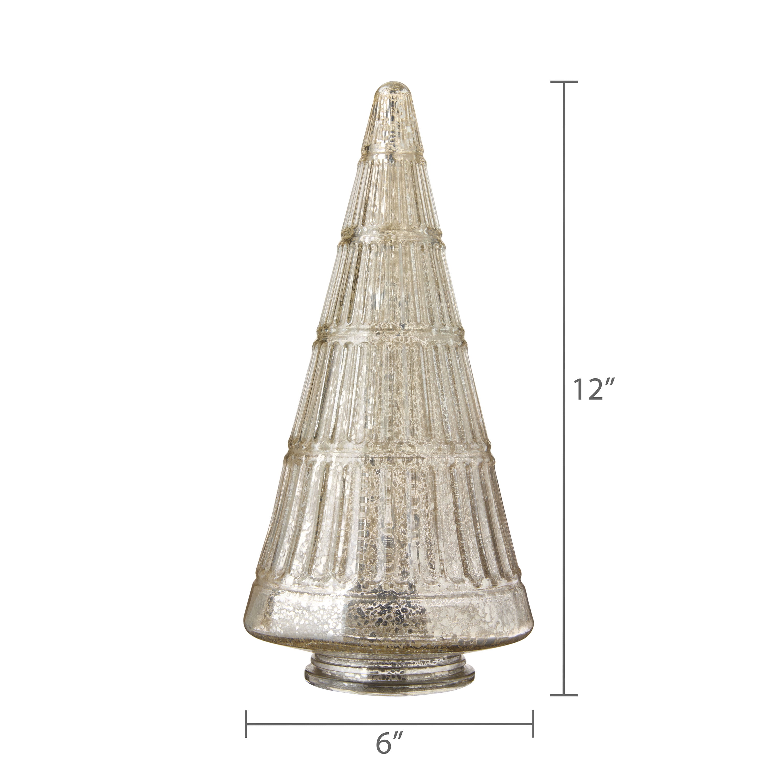 Glass Ribbed Christmas Tree Tabletop Decoration, Silver, 12", by My Texas House