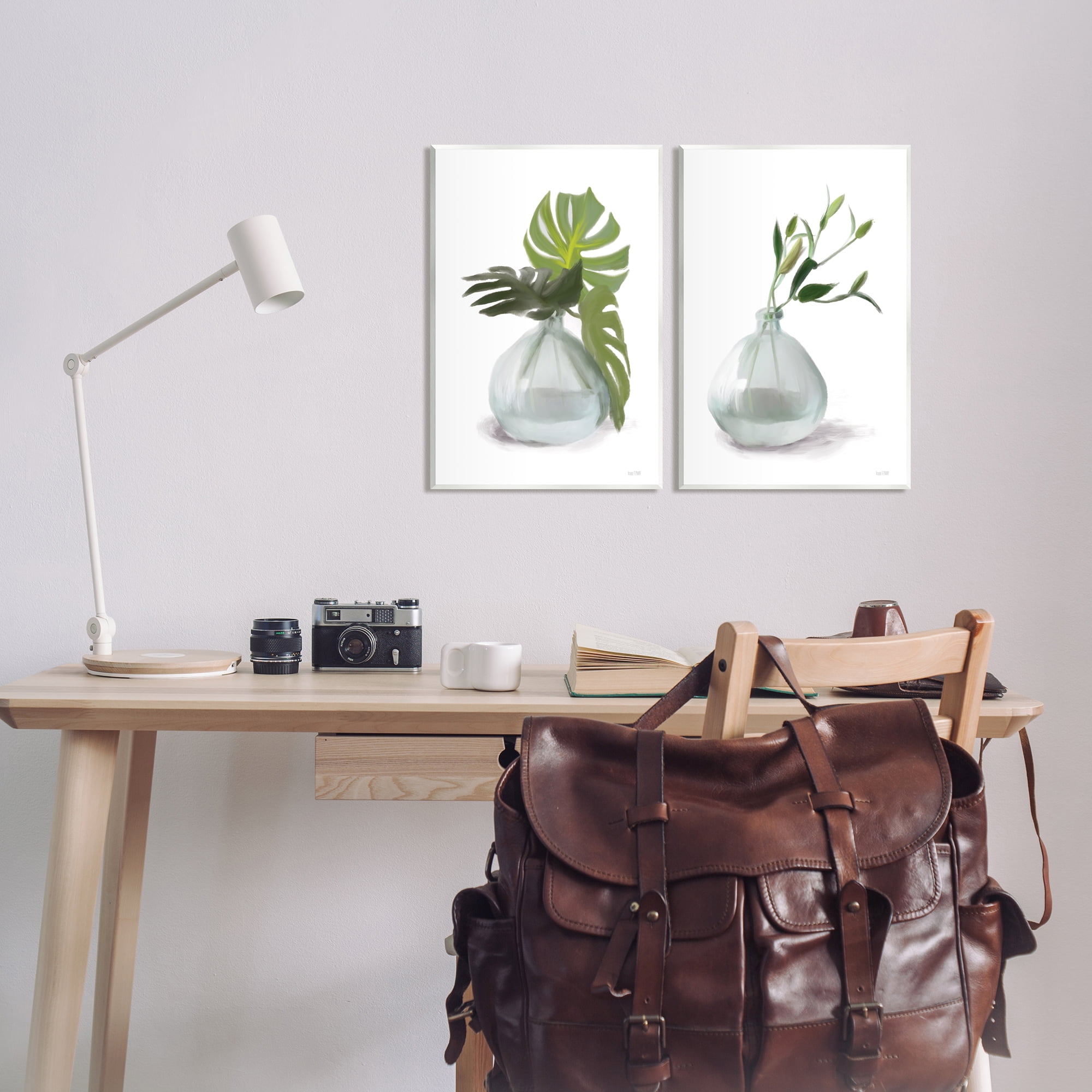 Stupell Simple Monstera Plant Leaf Sprigs Botanical & Floral Painting Wall Plaque Unframed Art Print Wall Art, Set of 2