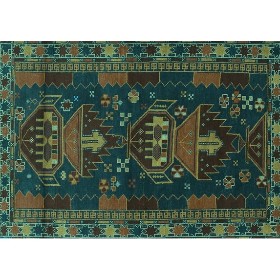 Ahgly Company Indoor Rectangle Persian Turquoise Blue Traditional Area Rugs, 7' x 9'