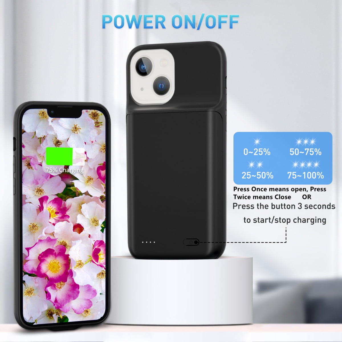Owyfho Battery Charger Case Charging Cell Phone Case for Apple iPhone 13, Black