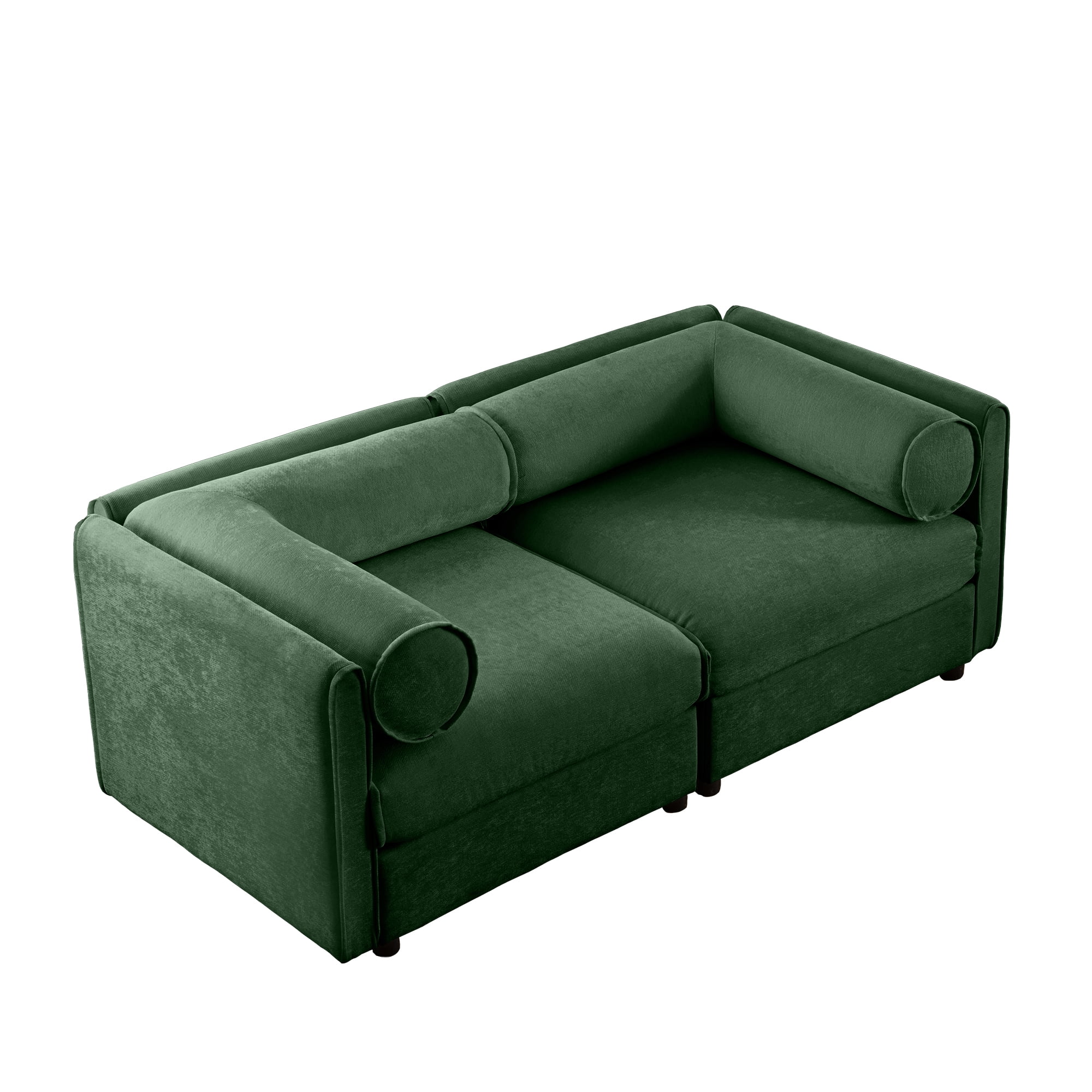 Gewnee Stylish 75.5" Deep Seat Green Chenille 2-Seaters Sofa Couch with Storage Seat, Cylindrical Backrest and Armrests, Modern FabricLoveseat Featuring Hidden Storage Space