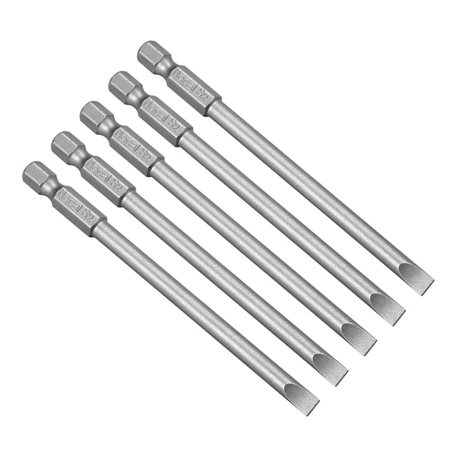 5 Pcs 1/4" Hex Shank 100mm Longitud de Puntas Magnéticas SL5 para Destornillador de Cabeza Ranurada de Acero Aleado S2