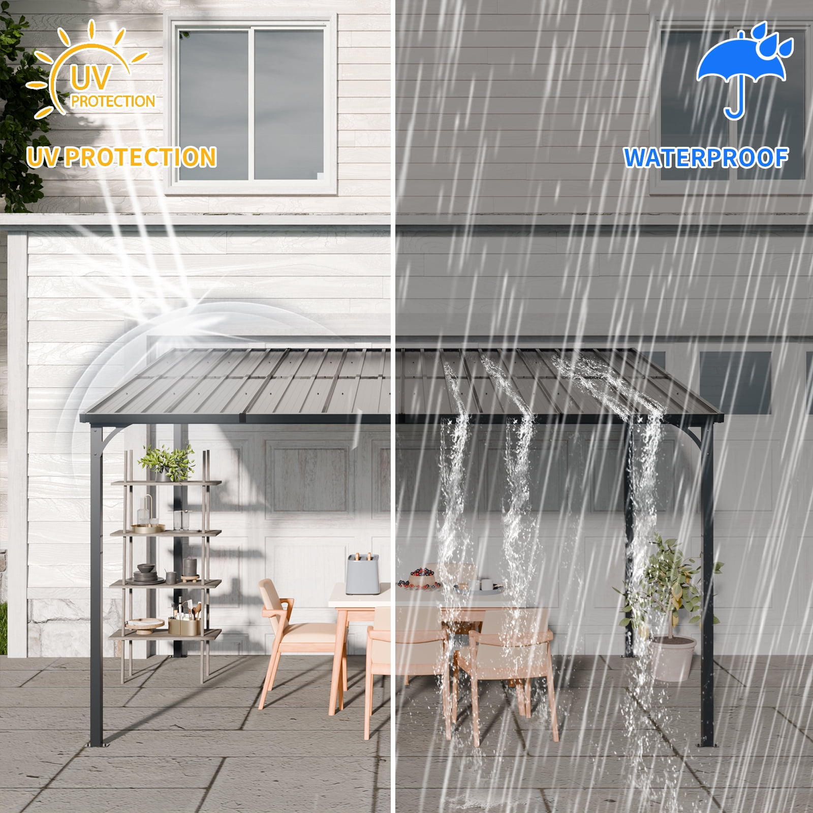 Mintazer 8x12ft Metal Patio Gazebo, 4-Post Hardtop Galvanized Steel Pergola, Outdoor Hard Roof Shelter for Backyard Patio Bike Storage Grill Area