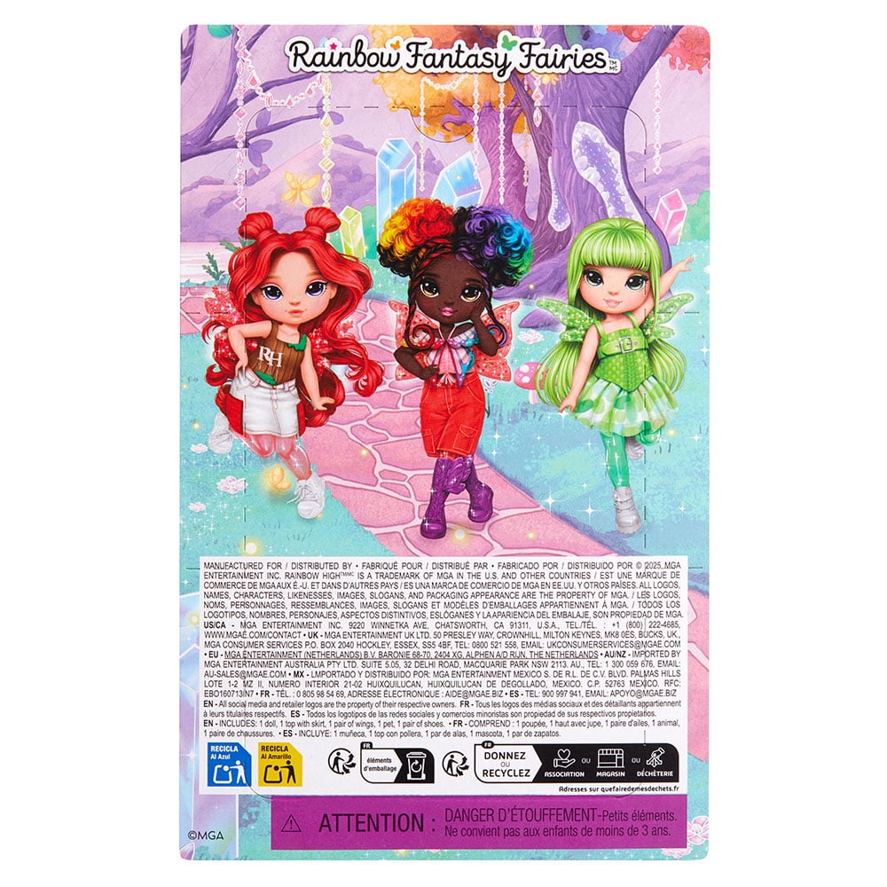 Rainbow High Littles Rainbow Fantasy Fairies + Pet – Emerald Green 5.5" Posable Small Doll & Fantasy Dragon Pet