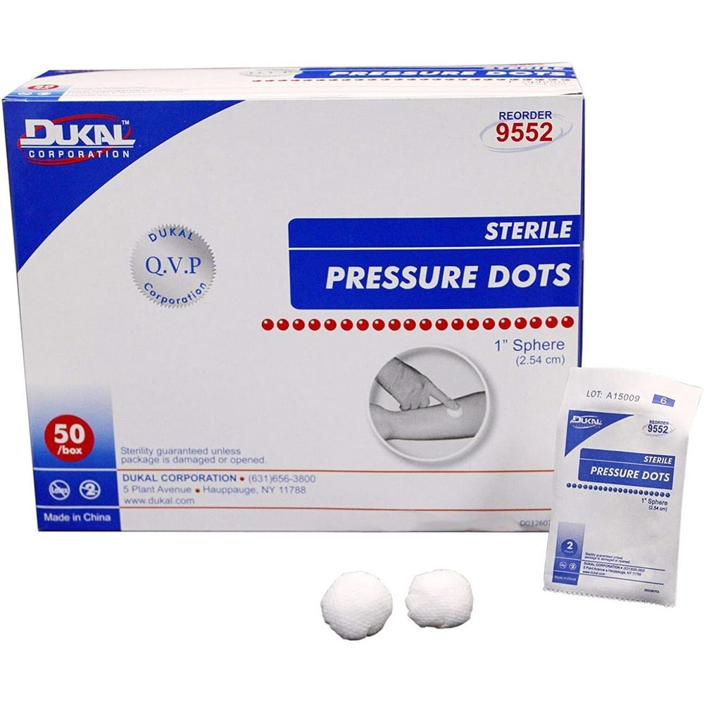 Dukal Pressure Dots 1". Pack of 1000 NonWoven Gauze Spheres for Insertion Site. White Gauze