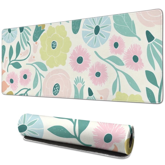Flowers and Green Leaves mousepad Gamingwaterproofno Slip for Office Home Work Gaminggaming Mouse PadRubber Base Mousepad with Stitched Edges 31.5x11.8inches