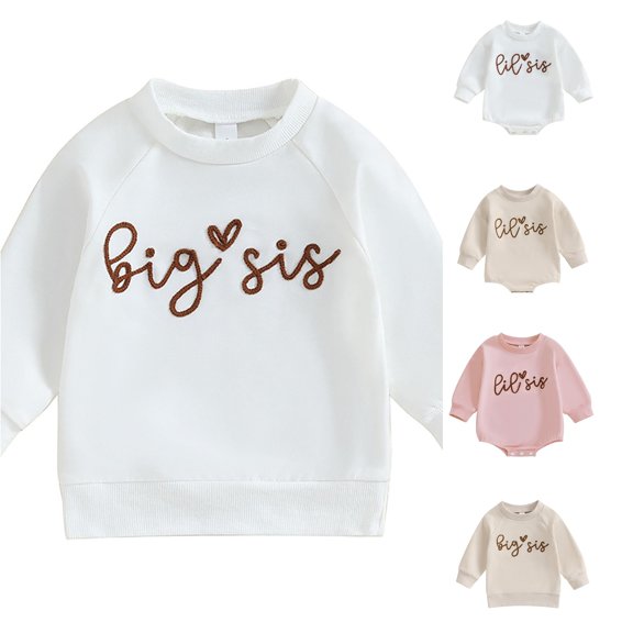 RMGVDSD Toddler Baby Girl Clothes Long Sleeve Pullover Sweatshirt Romper Fall Winter Cute Sister Matching Outfits Casual Baby Bodysuits 12-18 Months