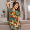 thumbnail image 3 of Honeii Colorful Hawaii Palms Print Women's Loose Short Sleeve Nightgown, Soft Cotton Sleepwear, Comfy Loose Fit Pajama Dress for Sleep and Lounge, 3 of 6
