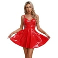 thumbnail image 2 of YONGHS Women's Faux Leather A-Line Dress Steampunk Ruffle Mini PU Dresses Rave Party Clubwear Red M, 2 of 7