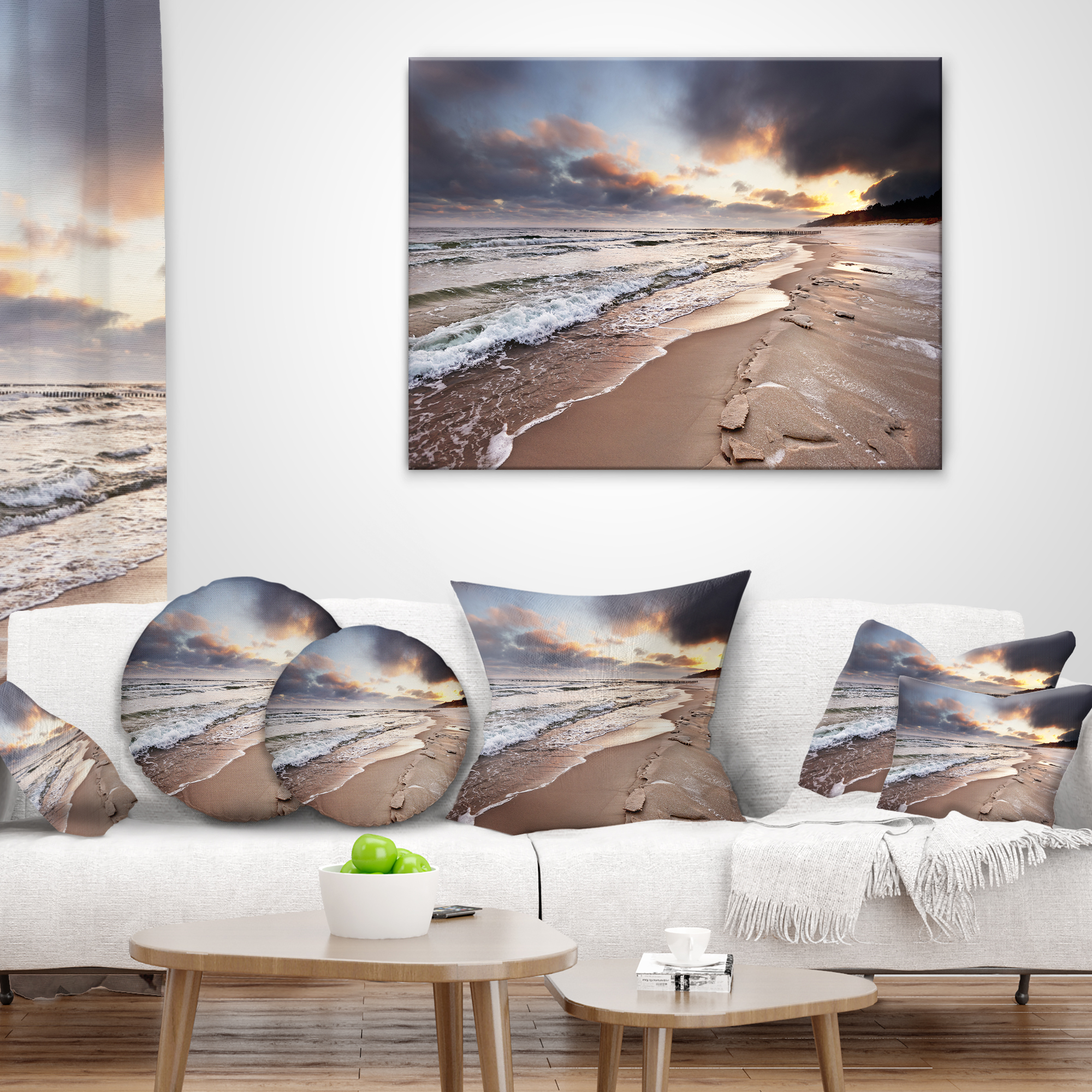 Designart Shore of Baltic Sea during winter - Seascape Throw Pillow - 16x16