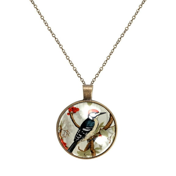 Woodpecker Necklace Personalized Custom Photo Round Pendant Adjustable Stainless Steel Necklaces with Gift Box for Men Women Mothers Valentine's Jewelry Gift