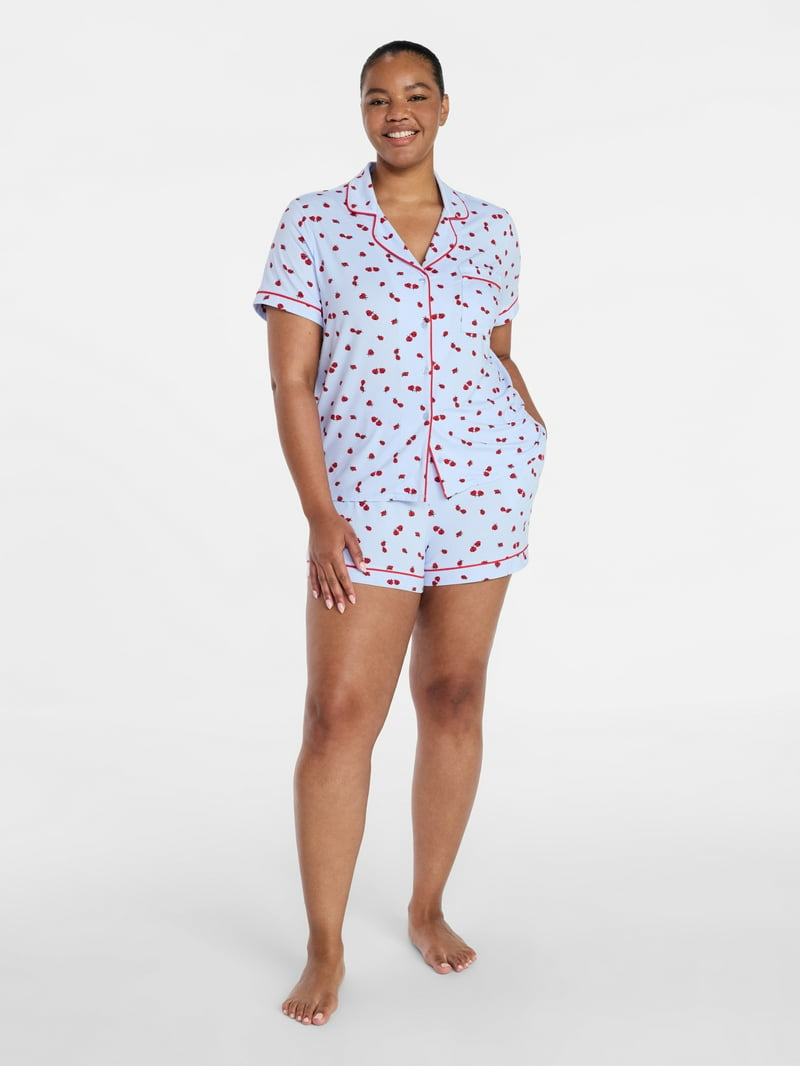 Joyspun Women's Dreamy Soft Collection Notch Collar Top and Shorts