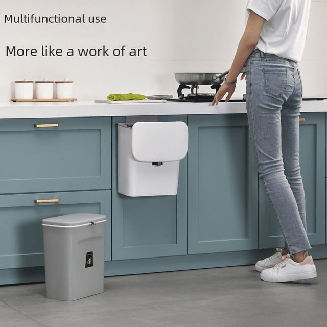 Cubo de basura para colgar en la pared de la cocina del hogar, caja de almacenamiento colgante, cubo doble portátil, caja clasificada con cubo interior para basura húmeda