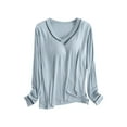 thumbnail image 2 of Women's Long Sleeve Sleep T Shirt Basic Layer Stretchy Shirts Neck Pajama Top, 2 of 5