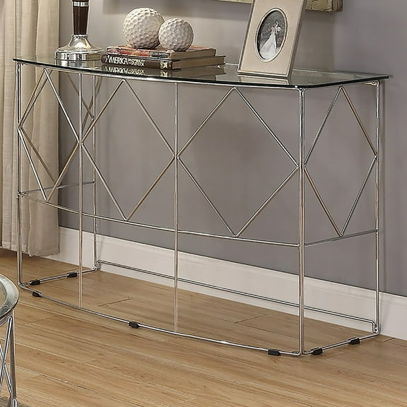 Eila Glass Top Console Table, Chrome