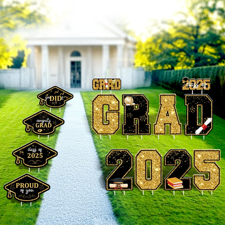 2025 Graduation Yard Signs Class Of - Black & Gold Lawn Decorations ...