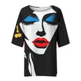 thumbnail image 4 of Sobgg25 Women Fashion Spring And Summer Printed Split Sleeve Round Neck Loose Casual Top T Shirt (6), 4 of 4