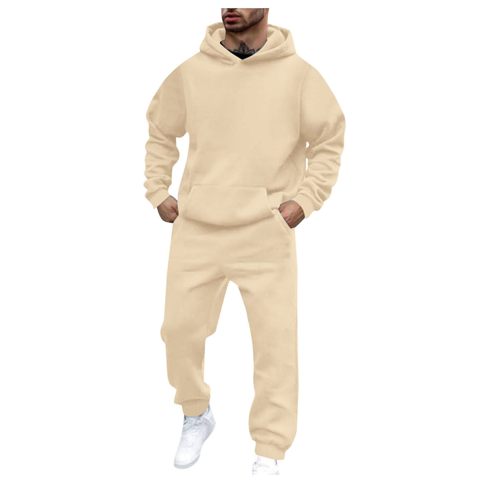 Men's Autumn Winter Pattern Hooded Sweatshirt And Pants 2-Piece Tracksuit