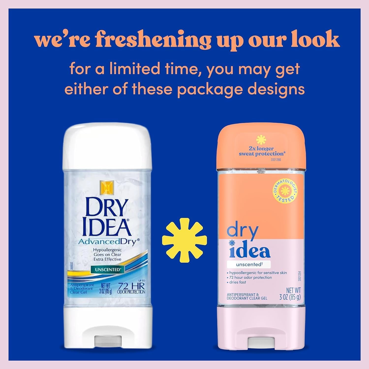 Dry Idea Anti-Perspirant and Deodorant, 72 Hour Protection, Unscented Gel, 3 oz, 3 Pack
