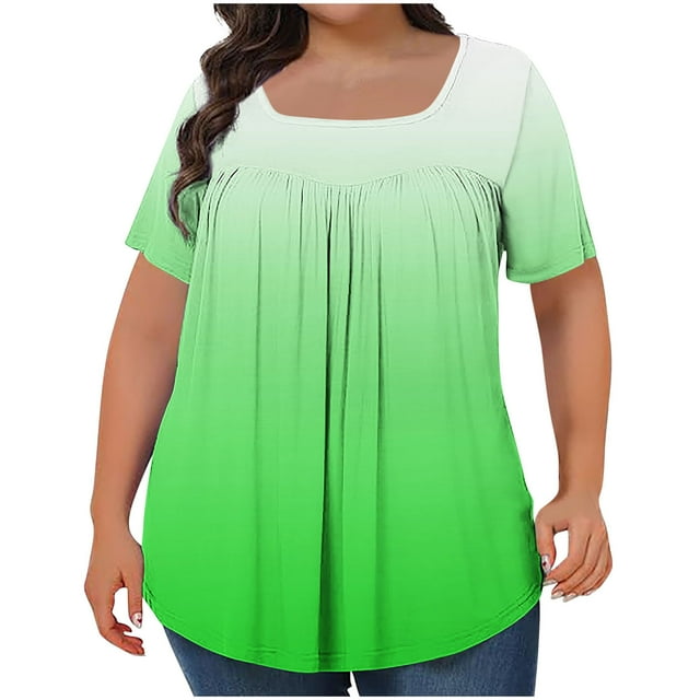 SwiftWear Women's Plus Size Gradient Color Oversized Tunic Tee – Casual Short Sleeve Spring-Summer Top with Everyday Versatility