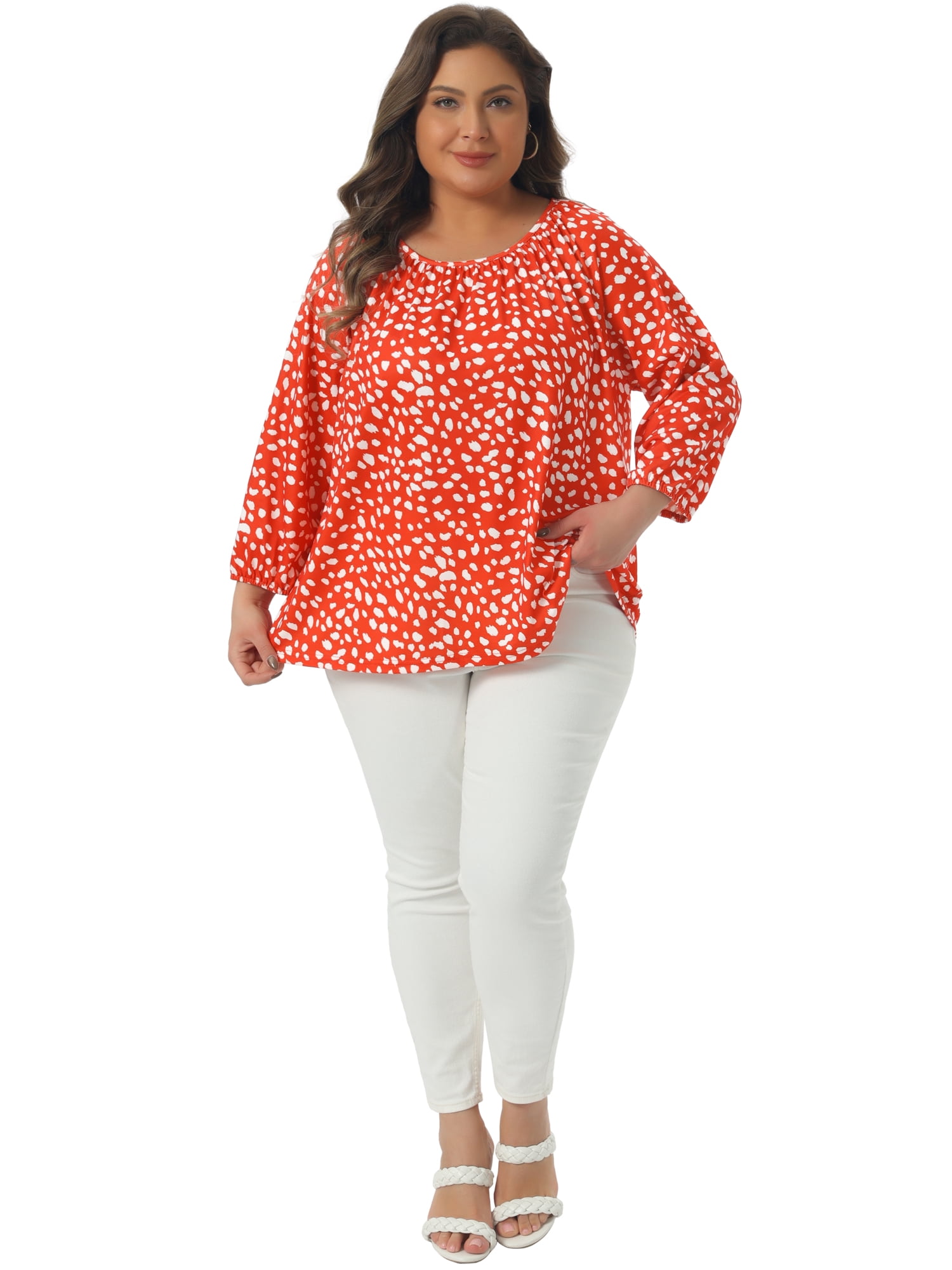 DARING DIVA  Women's Plus Crew Neck 3/4 Sleeve Blouse 1X Orange
