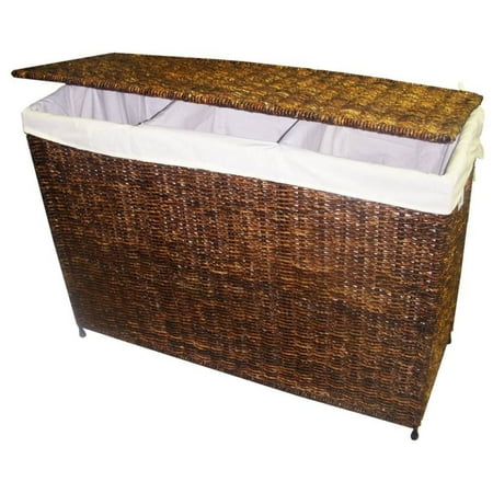 3 Section Woven Maize Hamper In Walnut Finish W Full Load Liner 3 Section Woven Maize Hamper In Walnut Finish W Full Load Liner